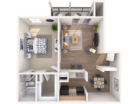 Floor plan for 1 bed, 1 bath, 653 sqft
